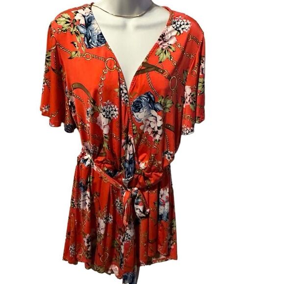 Forever 21 Plus Size 2X Red Floral Wrap-Style Romper – Boho Summer Outfit - Picture 1 of 8